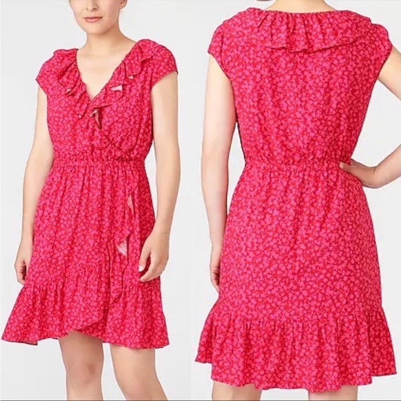 J Crew V-neck Ruffle Dress in Tossed Bouquet Print, Color Red Briar, Size 0, NWT - Picture 6 of 6